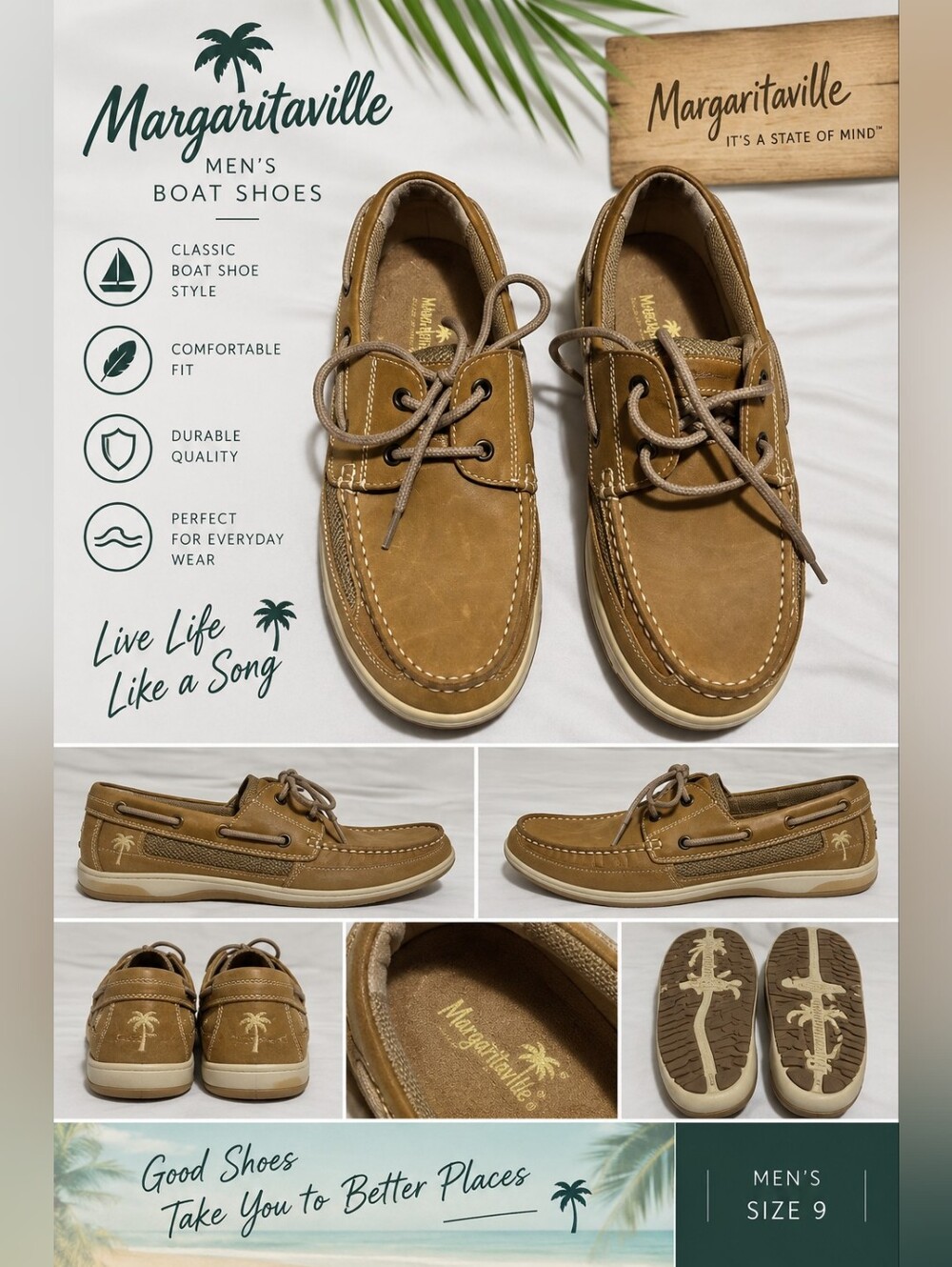 Margaritaville mens size 9 brown loafer shoes #30